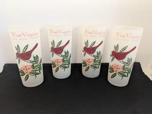Vintage West Virginia groß Milchglas State Cardinal Rhododendron 6,5" hoch Set/4 - Bild 1 von 5
