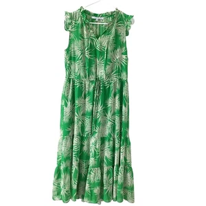 Julia Jordan Green Palm Leaf Print Maxi Dress Sleeveless Summer Vacation Size 6 - Picture 1 of 8