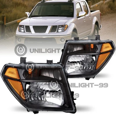 For 2005-2008 Nissan Frontier 05-07 Pathfinder Black Headlights Amber Lamps L+R - Image 1 of 4