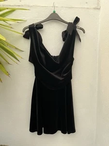 ASOS Design Black Velvety material Bow Tie Cowl Neck Mini Dress - Picture 1 of 3