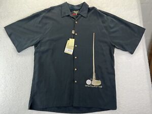 BAMBOO CAY Shirt Men XL Black Short Sleeve, Hawaiian Golf Themed Resort Wear