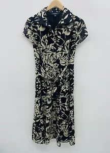 Evan Picone Womens Size 8 Floral Print Short Sleeve Chiffon Midi Dress in Black - Picture 1 of 6