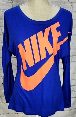 Camisa Nike Rally para mujer S azul brillante naranja deletreada Swoosh tejida para mujer Foto 1 de 4