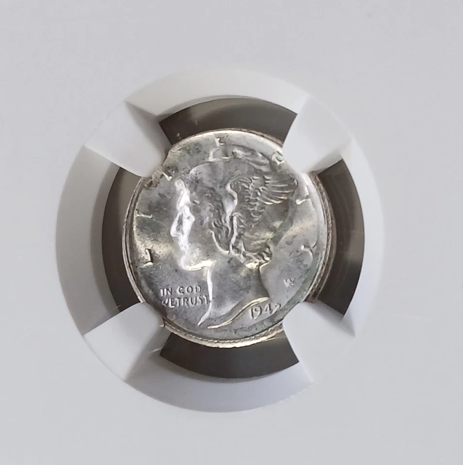 1942 S Broad Struck with Obverse Struck Thru Mercury Dime NGC MS 65 FB - Image 1 of 4
