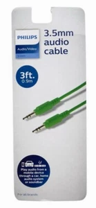 Cavo audio verde Philips audio/video 3,5 mm nuovo sigillato confezione per tutte le marche 3 piedi - Foto 1 di 3