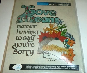NOS Vtg 70's A Price Import Crewel Emboidery Kit Love Means Love Story 8x10 - Picture 1 of 8