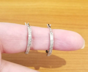 **New 925 Sterling Hoop Earrings with Genuine Diamond Accents**