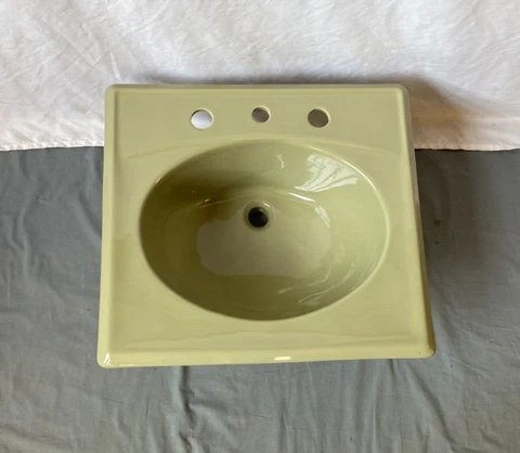 Vtg Avocado Green 21x19 Self Rimming Drop In Sink NOS Crane Lavatory 343-23E Cover