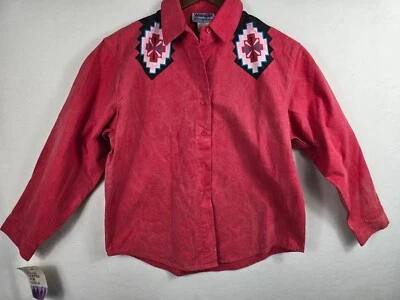 Винтажный Wrangler Brushpopper девочек Western рубашка Aztec новый с Ярлыками длинным рукавом красный L - Изображение 1 из 4