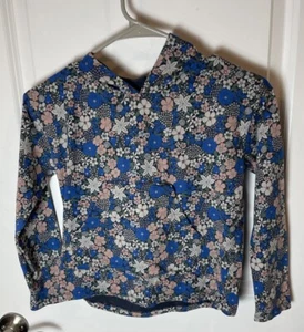 Tea Collection Girls Blue Floral Hooded Hoodie Sweatshirt Kangaroo Pocket  Sz 8 - Picture 1 of 8