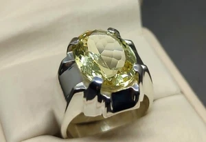 Anello uomo semplice taglio ovale 16 carati topazio giallo profondo argento sterling 925 fatto a mano - Foto 1 di 12