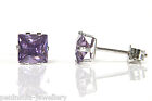 9ct White Gold Purple CZ Studs square 5mm earrings Gift Boxed Made in UK