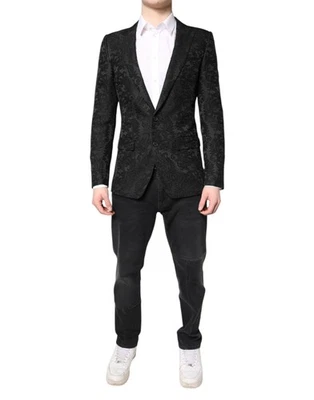 Abrigo Chaqueta Hombre Dolce & Gabbana Negro Floral Jacquard Auténtico Foto 1 de 4