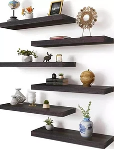 6 pack Rustic Wood Floating Shelves for Wall Decor Farmhouse Shelf for Bedroom - Picture 1 of 7