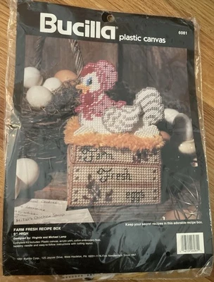 Vintage Bucilla Plastic Canvas Kit Farm Fresh Recipe Box 9” High Sealed Kit 6081 - Image 1 of 4
