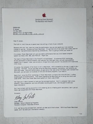 1994 Apple Power Macintosh Sales Letter PowerPC Launch Mailer Vintage Mac Epheme - Image 1 of 3