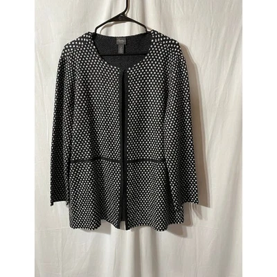 Chaqueta Grande Chico's Travelers Collection Lunares Frente Abierto Negra y Gris Foto 1 de 4