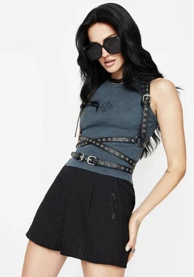 Disturbia Bela Women's Black Cotton Shorts NWT Floral Embroidery Gothic Grunge - Image 1 of 4