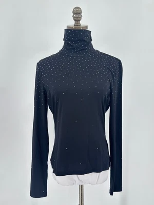 Top St. John Negro Tachonado Elástico Manga Larga Cuello Alto Talla S Foto 1 de 4