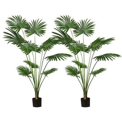 SOGA 2X 180cm Artificial Natural Green Fan Palm Tree Fake Tropical Indoor Plant - image 1 of 4