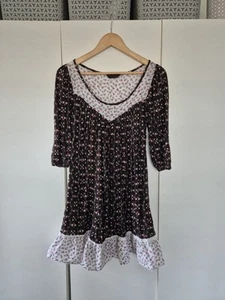 Miss Selfridge Women's Floral Boho Dress Size 12 - Black & White Contrast Trim - - Picture 1 of 4