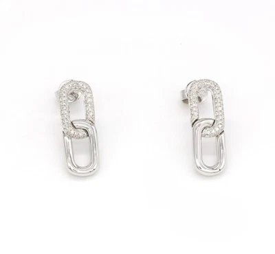 Pendientes colgantes de eslabones duros pavé de diamantes naturales de 0,46 quilates de oro de 14 k de 1" de largo Foto 1 de 4