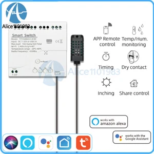 Tuya wifi 4CH Smart Switch W/ Temp or Hum Sensor 32V 250V Relay Alexa Compatible - Picture 1 of 10