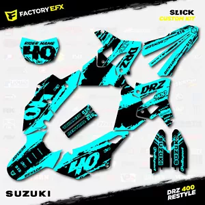 Black & Cyan Slick Polisport Restyle Graphics Kit fits Suzuki Drz400 Drz400sm - Foto 1 di 8