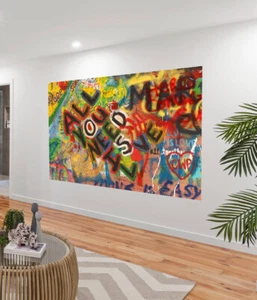 framed all need love wall decor Street Art joy life Print Canvas - Picture 1 of 4
