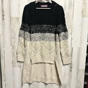 Selfie Couture By Trendology High Low Ombré Long Sweater Med-Large Ivory Black - Picture 1 of 9