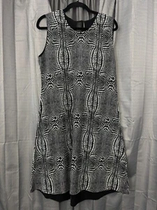 Norma Kamali Mini Dress Womens M Black White Geometric Stretch Artsy Mature - Picture 1 of 12