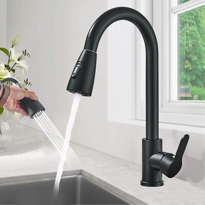 Kitchen Taps Pull out Spray head Black Sink Mixer tap Single Lever Faucet Modern - Image 1 of 4