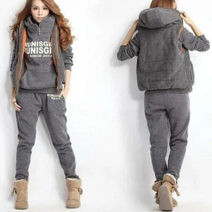 3 Piece Set Warm Thicken Sweat Suit with Hoodie Tracksuit - Picture 1 of 13
