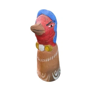 Vintage Mexican Folk Art Clay Red Chicken Handpainted Hand Bell - Oaxaca, Mexico - Picture 1 of 4