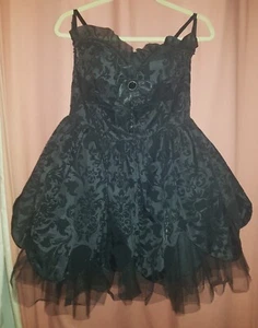 Limited Edition - Hell Bunny - Black Velvet Mini-Dress - Goth/Punk L - Picture 1 of 5