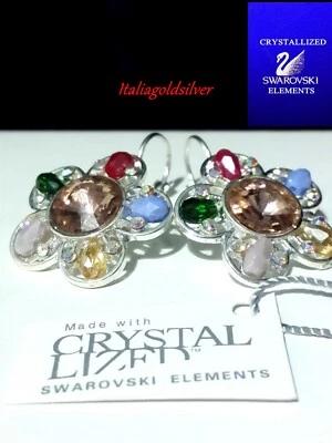Orecchini Donna Argento  SWAROVSKI ELEMENTS ORIGINALI Cristallo Oro Gioielli New - Immagine 1 di 4