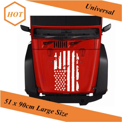 Universal Large Size 51cmx90cm Car Truck Boay Hood White USA Flag Decal Sticker - Image 1 of 4