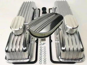 Chevy SBC Aluminum Tall Polish Valve Cover & 15" Air Cleaner Engine Dress Up Kit - Bild 1 von 7