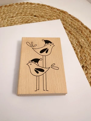 Sello de goma Hampton Art pájaros de Navidad en sombreros de Santa visión doble Foto 1 de 3