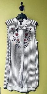 Terre Bleue Floral Sleeveless Button Down Shirt Dress Women's XL Embroidered - Picture 1 of 7