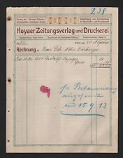 HOYA, Rechnung 1913, Hoyaer Zeitungsverlag und Druckerei