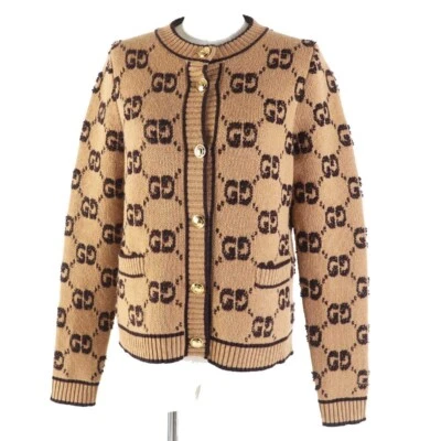 Cárdigan GUCCI 22AW 713300 GG Lana Bouclé Jacquard Marrón S Italia Foto 1 de 4
