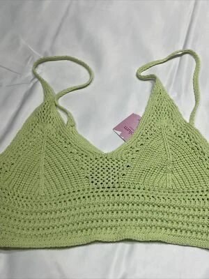 DOUBLE ZERO Women Green Crochet 100% Cotton BOHO Hyfve Bralette Crop Tank Top M - Image 1 of 4