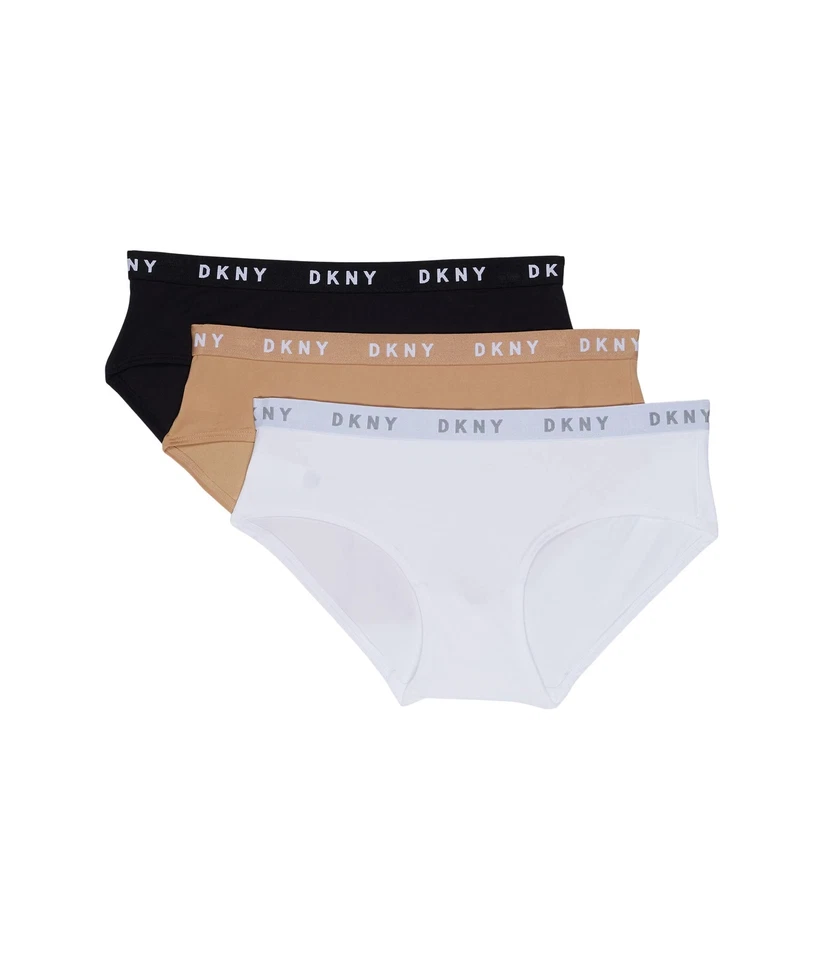 DKNY 294962 Women 3-Pack Microfiber Logo Bikini Nomad/White/Black SM - Image 1 of 2