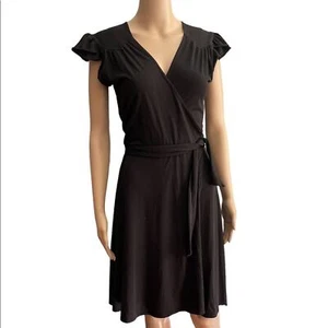 Necessary Objects DRESS Womens M Black Ruffle Sleeves Adjustable Stretch Flowy - Picture 1 of 5