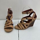 Coach Dawn Wedges 6 B Leather Strappy Beige Heels Sandals Ankle Gladiator Brown