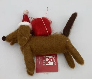 Furry Animal Ornaments w/Tag Felted Wool Christmas Decor BROWN DACHSHUND DOG Pre - Picture 1 of 4