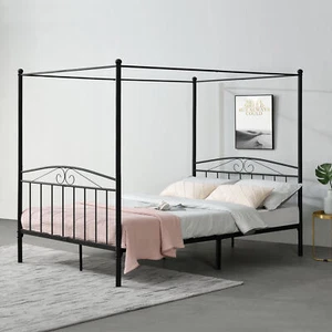 Metallbett Himmelbett 180x200cm Schwarz Bettgestell Bett Schlafzimmer Metall - Bild 1 von 6