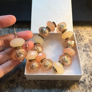 NEW Artist Made OOAK Bracelet & Earrings Set Chunky Nice w Rhinestones Flex - Picture 1 of 7