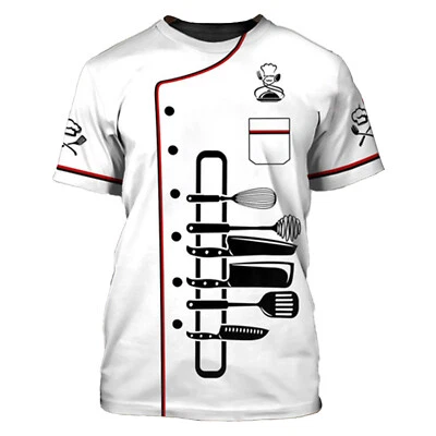 Men Short Sleeve T-shirts Kitchen Restaurant Cooking Uniform 3D Fancy Shirt Tops - Image 1 of 4